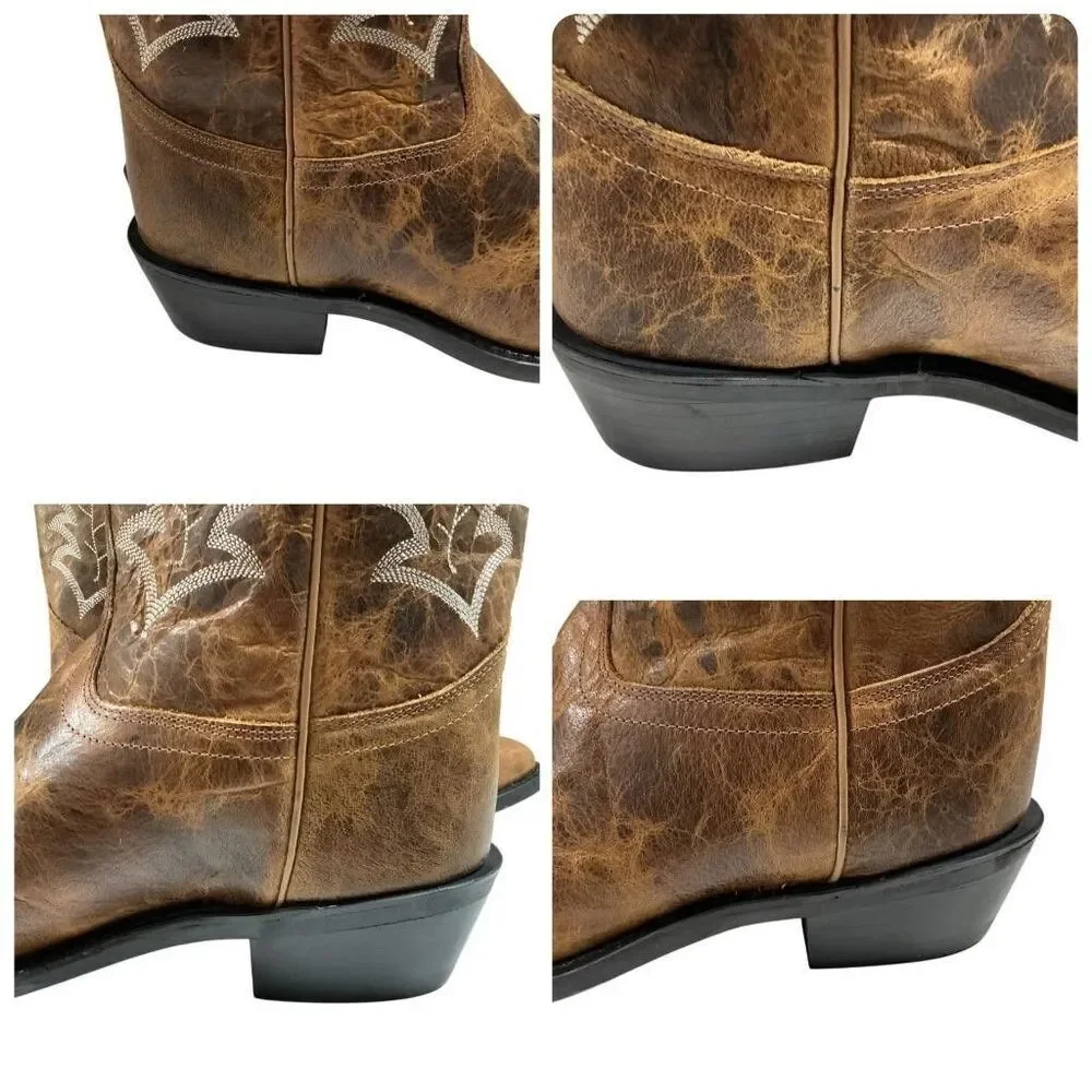 Old West Cowboy Boots Men 10.5 EE Brown Leather Pointed Toe Embroidery Western